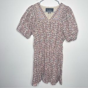 Nicole Miller Collection Embroidered Dress Bird Print Ruffle Bottom Cott…